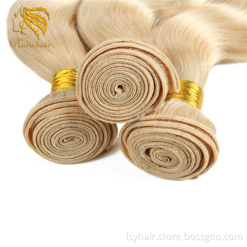 Lsy Remy Cuticle Aligned Platinum Blonde 613 Body Wave Human Hair Weaving, Peerless 9A Eurasian Hair Bundles With Closure